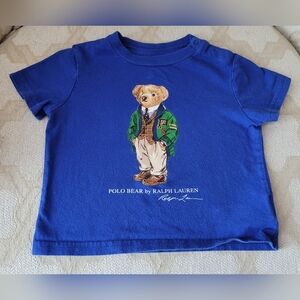RALPH LAUREN POLO BEAR T-SHIRT 100% COTTON SNAPS ROYAL BLUE BABY 12 MONTHS